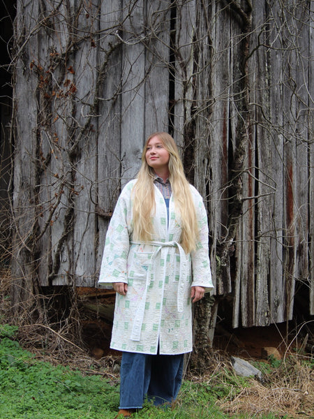 Robe Coat - White & Sea Foam - Hand Made - (M/L)