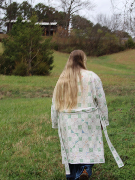 Robe Coat - White & Sea Foam - Hand Made - (M/L)