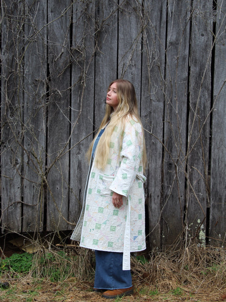 Robe Coat - White & Sea Foam - Hand Made - (M/L)