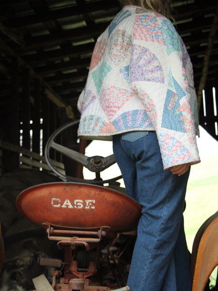 Fan Quilt Jacket - Cream & Multi Color - Hand Made - (L/XL)