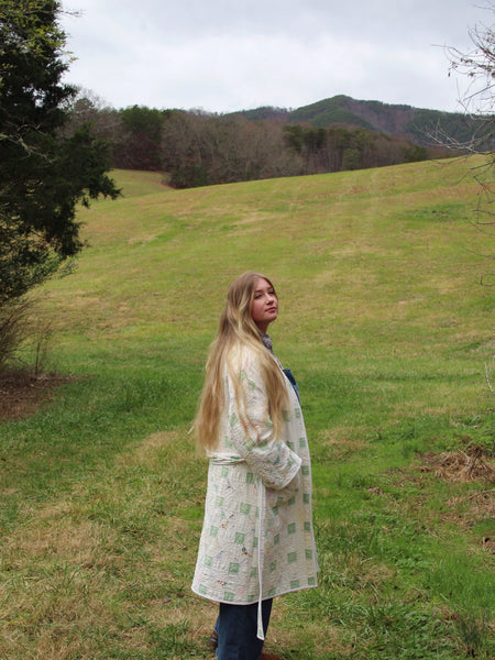 Robe Coat - White & Sea Foam - Hand Made - (M/L)