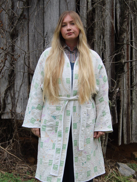 Robe Coat - White & Sea Foam - Hand Made - (M/L)