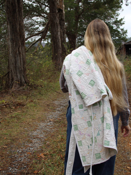 Robe Coat - White & Sea Foam - Hand Made - (M/L)