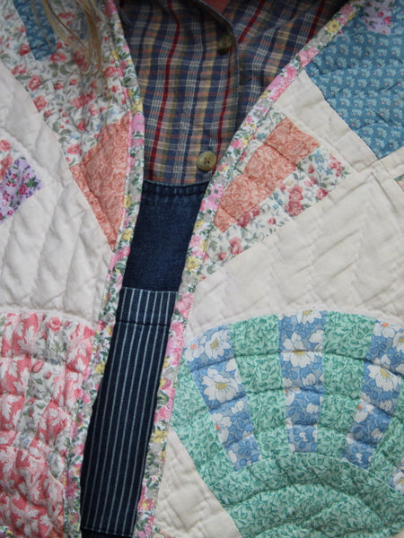 Fan Quilt Jacket - Cream & Multi Color - Hand Made - (L/XL)