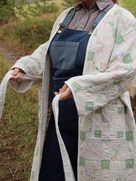 Robe Coat - White & Sea Foam - Hand Made - (M/L)