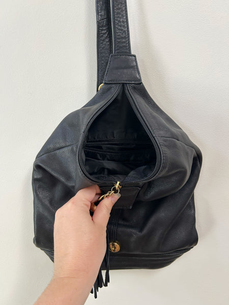 Black Leather Single Strap Backpack