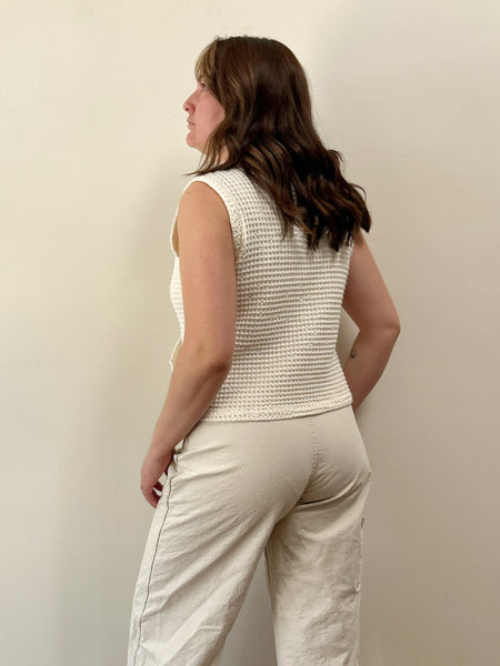 White Waffle Zipper Vest (M)