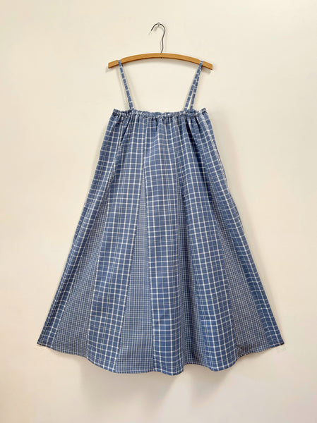 Swirl Dress - Midi - Hand Crafted - Blue Plaid Cotton