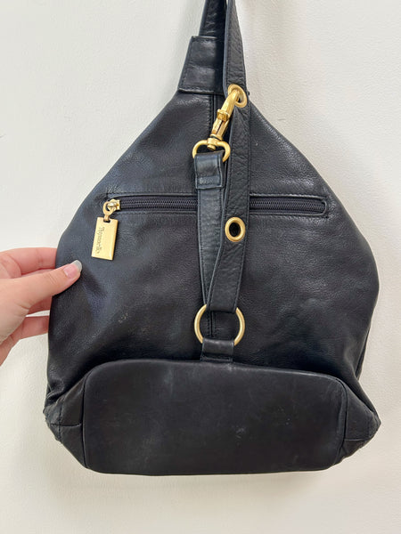 Black Leather Single Strap Backpack