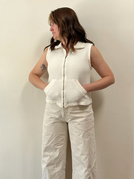 White Waffle Zipper Vest (M)