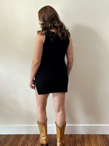 Black Cotton Ribbed Knit Tunic
