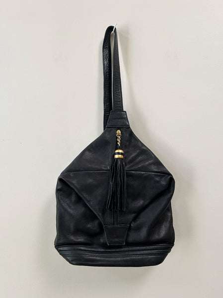 Black Leather Single Strap Backpack