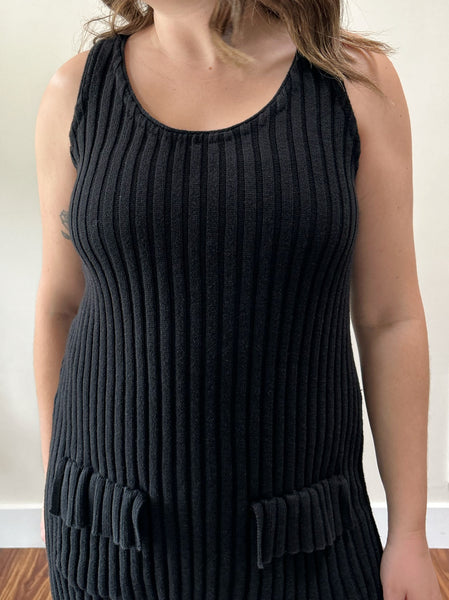 Black Cotton Ribbed Knit Tunic