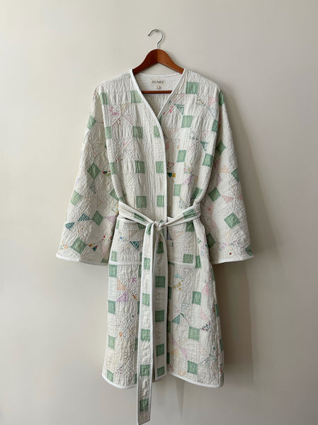 Robe Coat - White & Sea Foam - Hand Made - (M/L)